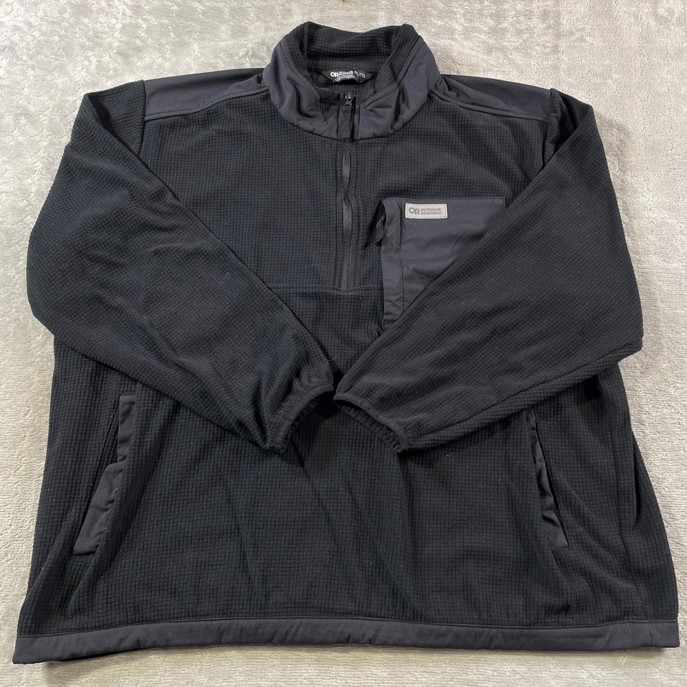 Outdoor Research Trail Mix Quarter Zip Mens XXL Black Pullover Grid Fleece Camp